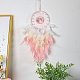 Iron & Natural Rose Quartz Woven Web/Net with Feather Pendant Decorations PW-WG59818-02-1