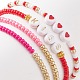 4 pièces 4 style coeur et mot baiser ensemble de bracelets extensibles en perles de plastique BJEW-JB08699-5
