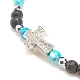 Natural & Synthetic Mixed Gemstone Beaded Stretch Bracelet with Clear Cubic Zirconia Cross for Women BJEW-JB08247-05-4