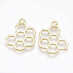 Brass Pendants, Honeycomb, Real 18K Gold Plated, 19x16x1.5mm, Hole: 1.4mm