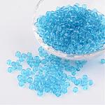 6/0 perles de rocaille en verre, transparent , ronde, bleu profond du ciel, 4mm, Trou: 1.5mm, environ 496 pcs/50 g