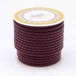 Vachette cordon tressé en cuir, corde de corde en cuir pour bracelets, rouge foncé, 4mm, environ 5.46 yards (5 m)/rouleau