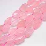 Natural Gemstone Rose Quartz Beads Strands, Nuggets, 20~45x10~25mm, Hole: 2mm, about 10~12pcs/strand, 15.74inch
