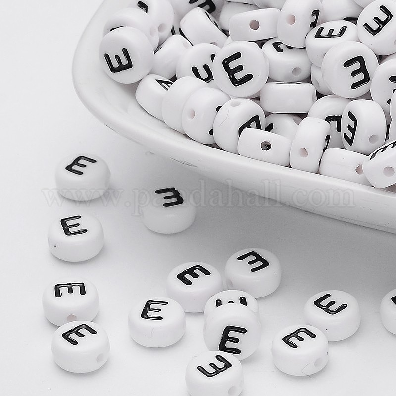 Wholesale Flat Round with Letter E Acrylic Beads