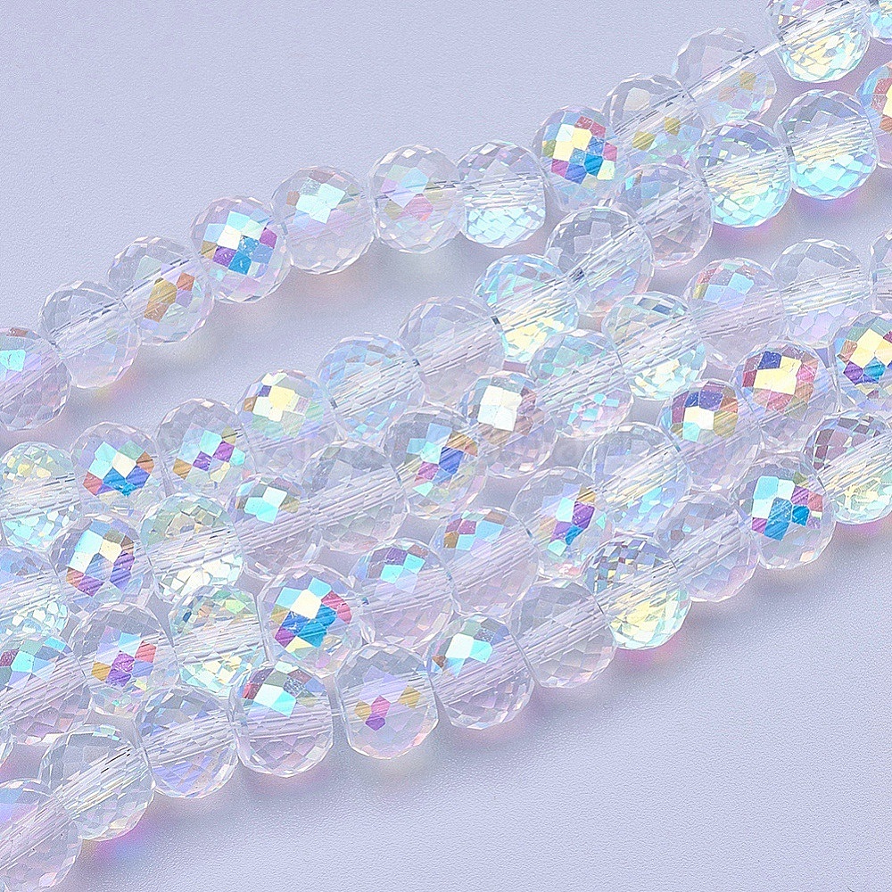 Lot De 16 Perles En Verre Transparent à Fleurs Bleues - Neuf - Pour Bijoux
