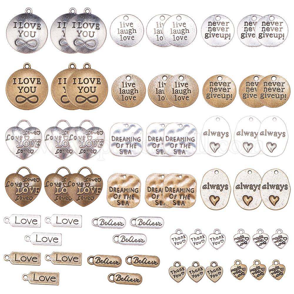 Shop SUNNYCLUE 60pcs 10 Shapes Inspiration Words Charms Inspirational