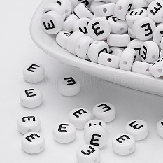 Flat Round with Letter E Acrylic Beads X-PL37C9070-E