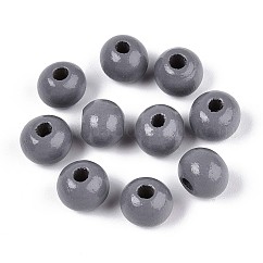 Cuentas redondas de madera de schima natural pintadas con aerosol, gris, 8~8.5x6.8mm, agujero: 1.8~2 mm