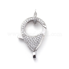 Micro latón allanan circonio cúbico broches pinza de langosta, con cuentas de fianza/anillas de tubo, Claro, Platino, Cierre: 27x17x5 mm, agujero: 3 mm, fianzas de tubo: 10x8x2 mm, agujero: 1 mm