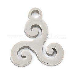 Breloques en acier inoxydable 304 anti-ternissement, Coupe au laser, couleur inoxydable, triskèle, 10x9x1mm, Trou: 1.2mm