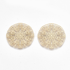 Messing Anhänger & Charms, Verzierungen aus geätztem Metall, Cadmiumfrei und Nickel frei und Bleifrei, Flachrund, Licht Gold, 30x0.3 mm, Bohrung: 1.2 mm