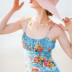 Collana pendente limone in resina con catene di fiori con perline di vetro da donna&nbsp;NJEW-TA00057