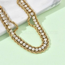 Doppellagige Armbänder aus Edelstahl 304 und Strass-Seilkette für Damen&nbsp;BJEW-F540-07G