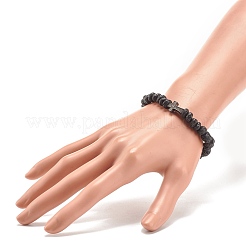 Pulsera elástica con cuentas de roca de lava natural&nbsp;BJEW-JB08294-01