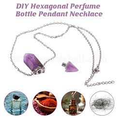 Collier pendentif flacon de parfum en améthyste naturelle facettée en forme de balle pointue (1 pièce)&nbsp;NJEW-FH0001-38P-01