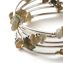 Braccialetti avvolgenti da donna con perline in labradorite naturale a 5 anello&nbsp;BJEW-JB01517-07