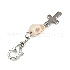 Décorations pendentifs tête de mort turquoise synthétique&nbsp;HJEW-JM03808-01