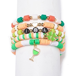 Set di braccialetti elastici heishi fatti a mano con perle d'acqua dolce del giorno di san patrizio e argilla polimerica&nbsp;BJEW-JB08768