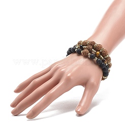 3 pièces 3 style naturel rudraksha & oeil de tigre & pierre de lave ensemble de bracelets extensibles perlés&nbsp;BJEW-JB09024