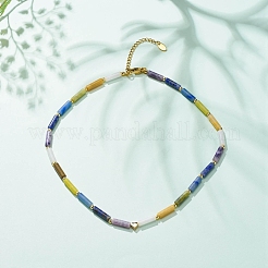 Collana di perline a colonna con pietre preziose miste naturali e sintetiche con cuore in ottone da donna&nbsp;NJEW-JN03911