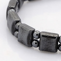 Quadratische und runde synthetische magnetische Hämatit-Perlen-Stretcharmbänder für Valentinstagsgeschenke&nbsp;BJEW-M066-13