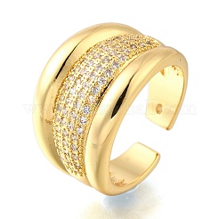 Verstellbare offene Manschettenringe aus Messing mit Mikropavé und Zirkonia für Damen&nbsp;RJEW-K292-03G