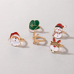 Weihnachtsthema Weihnachtsmann & Weihnachtsbaum & Hirsch Legierung Emaille Fingerringe Sets&nbsp;FS-WGAB09C-01