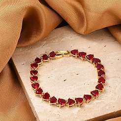 Messing Micro Pave rote Zirkonia Gliederkette Armbänder für Frauen&nbsp;BJEW-M047-01A