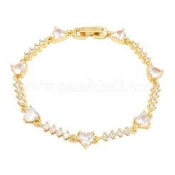 Bracciali a catena con maglie a cuore in ottone e pavé di zirconi cubici per donna&nbsp;KK-CBA68DA-10G-01