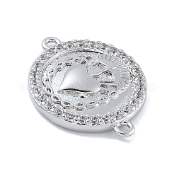 Dijes de conector con forma de corazón sagrado de Jesús de circonita cúbica transparente y micropavé de latón chapado en rack&nbsp;KK-A234-065P