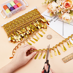 Spitzenbesatzband aus Polyester mit Blumenmuster und glitzernder PVC-Tropfenquaste&nbsp;OCOR-WH0101-74B