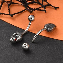 Anelli per ombelico con testa di serpente in acciaio chirurgico inossidabile 316 con zirconia cubica&nbsp;EJEW-G416-16AS-01
