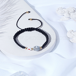 1 bracelet de perles tressées en alliage et acrylique sur le thème du sport&nbsp;BJEW-LP0003-23A