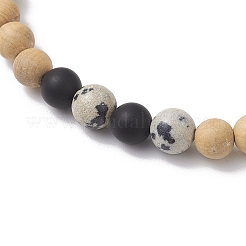 Braccialetti elastici con perline rotonde in legno e pietre preziose naturali miste per donne e uomini&nbsp;BJEW-JB12597