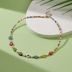 Halskette aus natürlichen Perlen und Millefiori-Glasblumen und Saatperlen für Frauen&nbsp;NJEW-JN04299