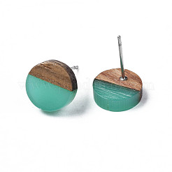 Orecchini a bottone in resina trasparente e legno di noce&nbsp;X-EJEW-N017-008-A04