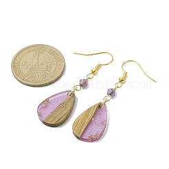 Boucles d'oreilles pendantes en résine transparente et en bois de noyer&nbsp;EJEW-JE05490