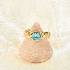 Anillos de dedo de turquesa natural&nbsp;RJEW-Q006-01G-G