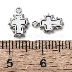 Dijes de cruz de concha blanca natural pavé de acero inoxidable 304&nbsp;STAS-S163-26P