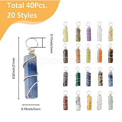 40 Stück 20 Stile natürliche und synthetische gemischte Edelsteinanhänger mit Kupferdraht umwickelt&nbsp;PALLOY-FH00019