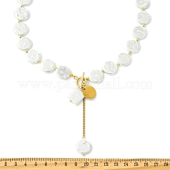 Verstellbare Lariat-Halsketten aus weißen Muschelperlen und Münzperlen mit Verschlüssen aus Edelstahl 304&nbsp;NJEW-JN06027