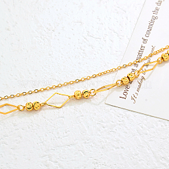 Vintage Strand Messing Rhombus Gliederkette Doppelschicht Fußkettchen für Frauen&nbsp;JU2009