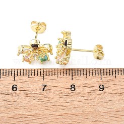 Orecchini a bottone a fiore in ottone con micro pavé di zirconi cubici&nbsp;EJEW-H174-01A-G