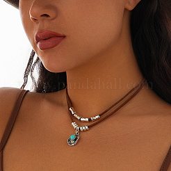 1 ensemble de colliers à cordon double couche avec pendentif en turquoise synthétique pavé en alliage&nbsp;NJEW-CL0001-09A