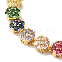 Gestellplattierung Messing Pavé Zirkonia Blumen Gliederkette Armbänder für Frauen&nbsp;BJEW-A018-03G-02