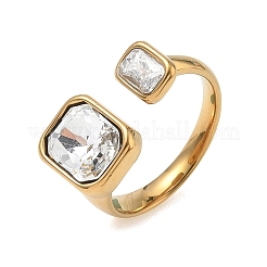 Anillos abiertos tipo brazalete de acero inoxidable 304 con circonitas cúbicas transparentes para mujer.&nbsp;RJEW-F207-03C-G