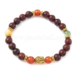 Braccialetti elastici in agata naturale striata e perline rotonde in legno per uomo e donna&nbsp;BJEW-JB12356-02
