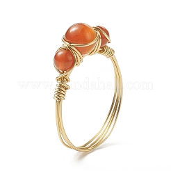Anello da dito con perline intrecciate rotonde in pietre preziose naturali&nbsp;RJEW-JR00550