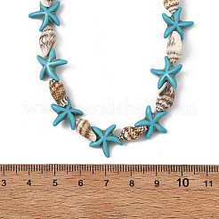 Halsketten aus natürlichen spiralförmigen Muscheln und gefärbten synthetischen Türkis-Seesternperlen&nbsp;NJEW-JN06305