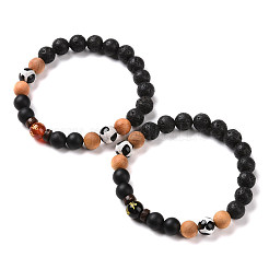 2 pièces bouddhiste naturel mixte pierre et perles de bois bracelets extensibles ensemble pour femmes hommes&nbsp;BJEW-JB08932